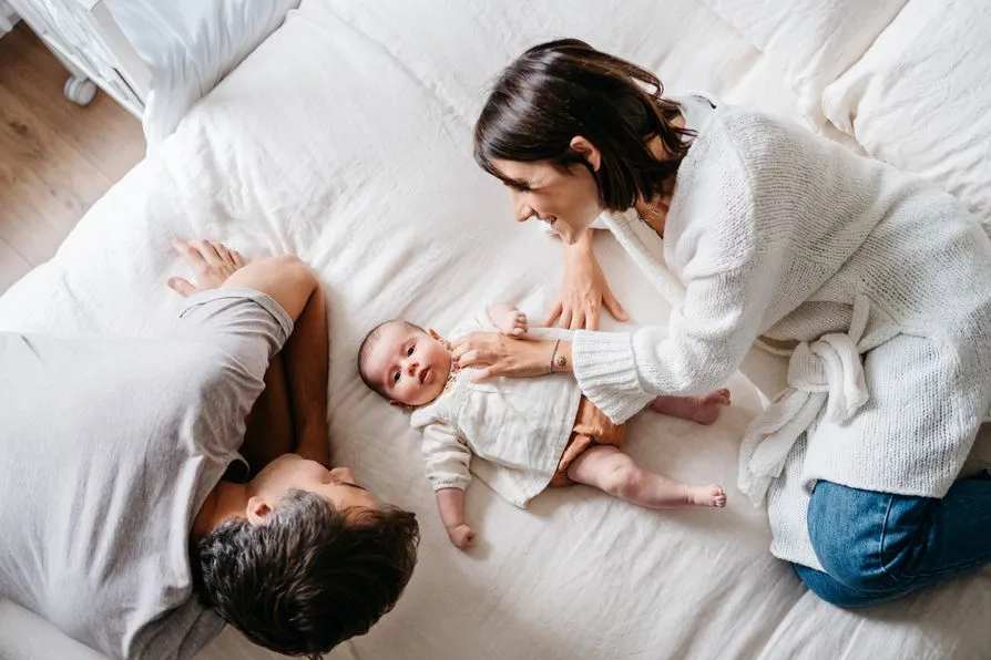 Family bonding with new baby